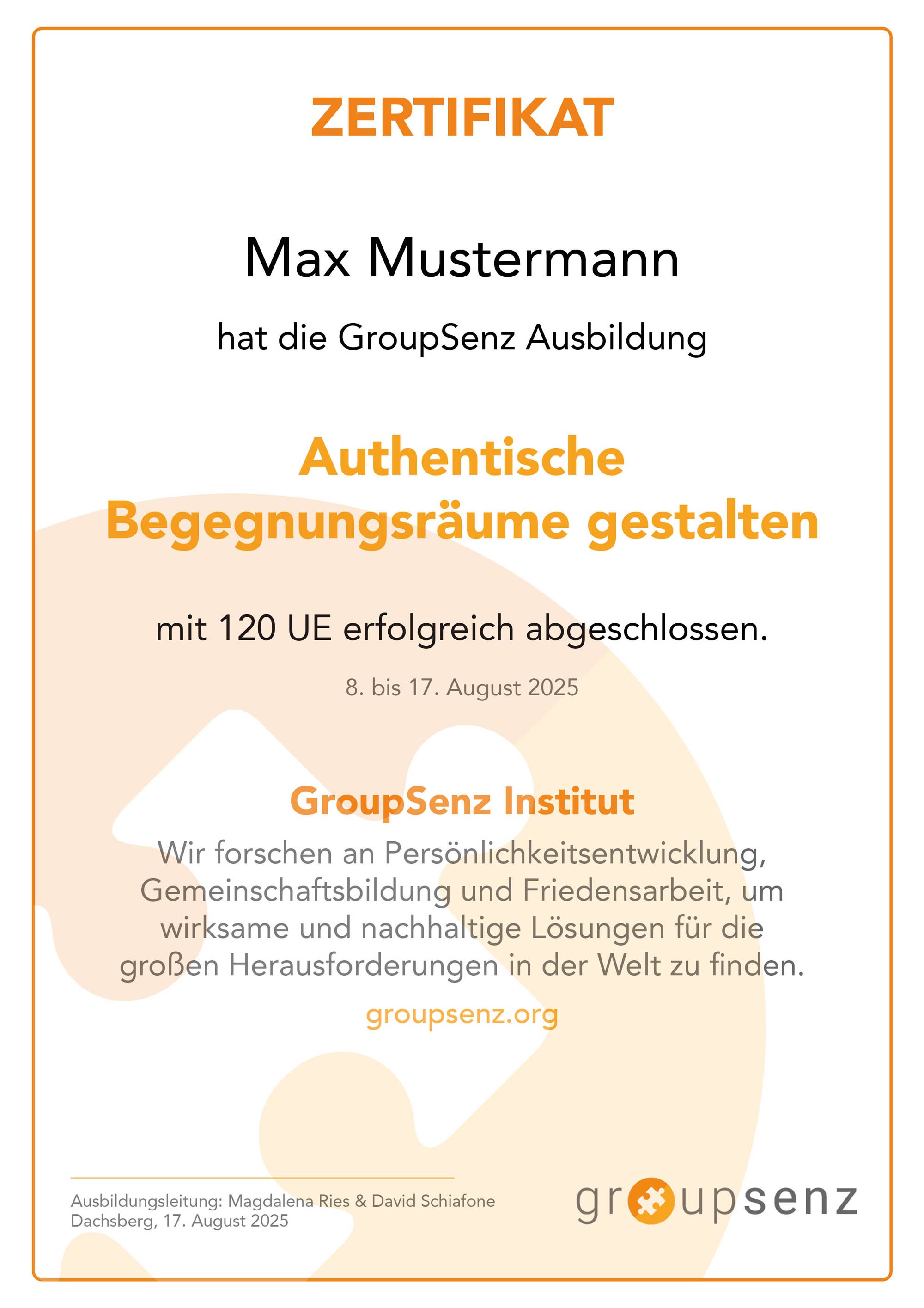 Zertifikat GroupSenz Ausbildung